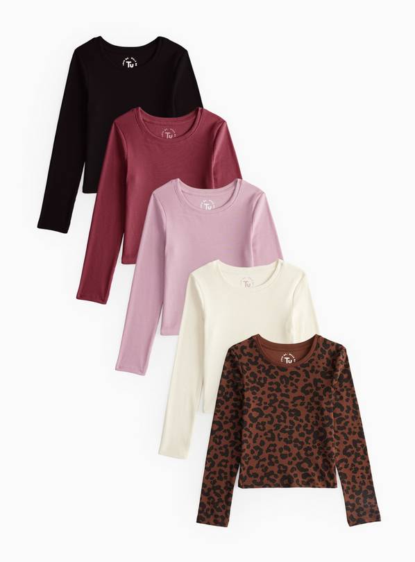 Ribbed Long Sleeve Tops 5 Pack 14 years